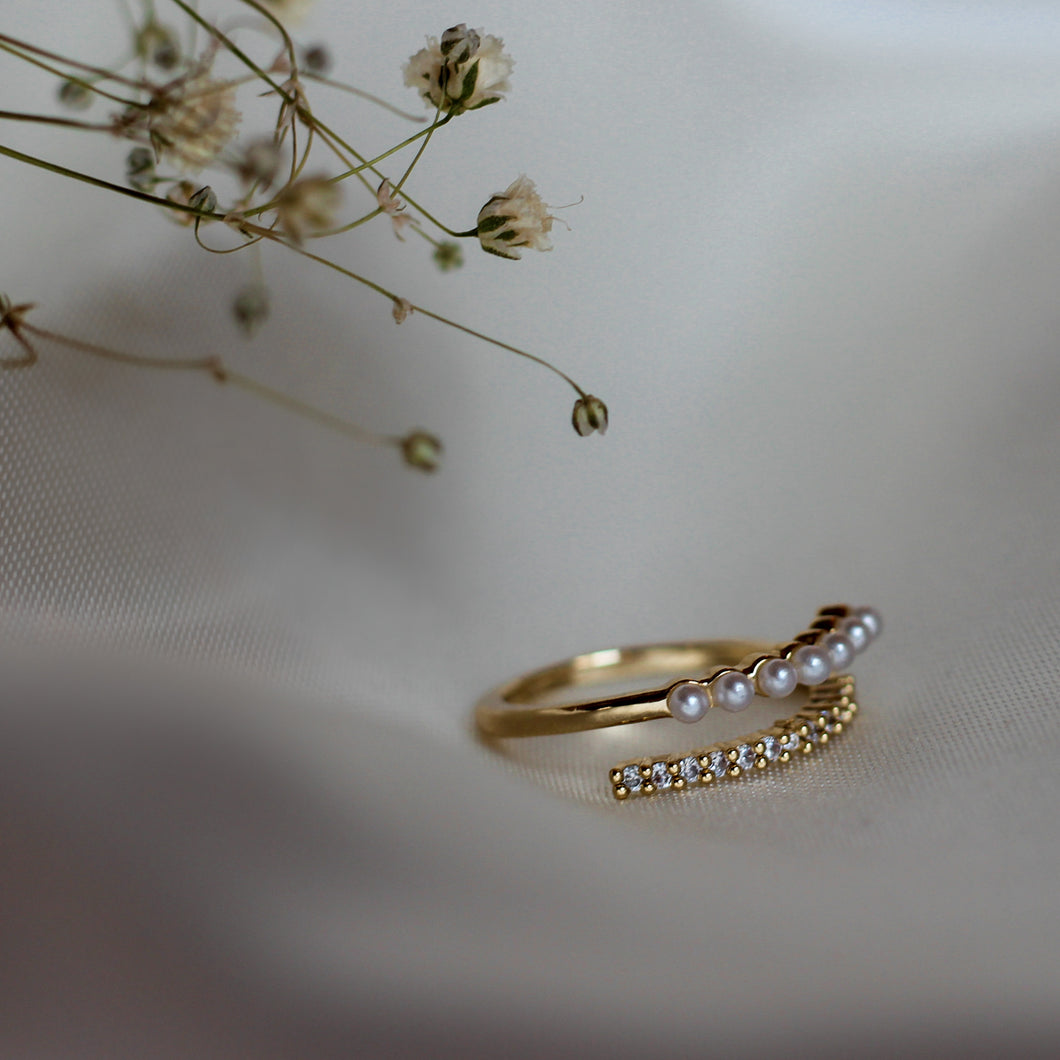 Anillo doble perlitas & cristales